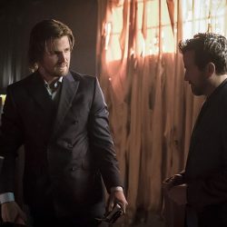 Arrow -- "So It Begins" -- Image AR506a_0079b.jpg -- Pictured (L-R):  Stephen Amell as Oliver Queen and Art Kitching as Volkov -- Photo: Katie Yu/The CW -- ÃÂ© 2016 The CW Network, LLC. All Rights Reserved.