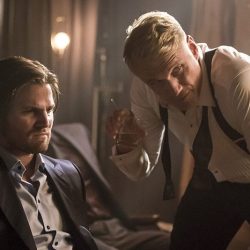 Arrow -- "So It Begins" -- Image AR506a_0233b.jpg -- Pictured (L-R):  Stephen Amell as Oliver Queen and Dolph Lundgren as Konstantin Kovar -- Photo: Katie Yu/The CW -- ÃÂ© 2016 The CW Network, LLC. All Rights Reserved.